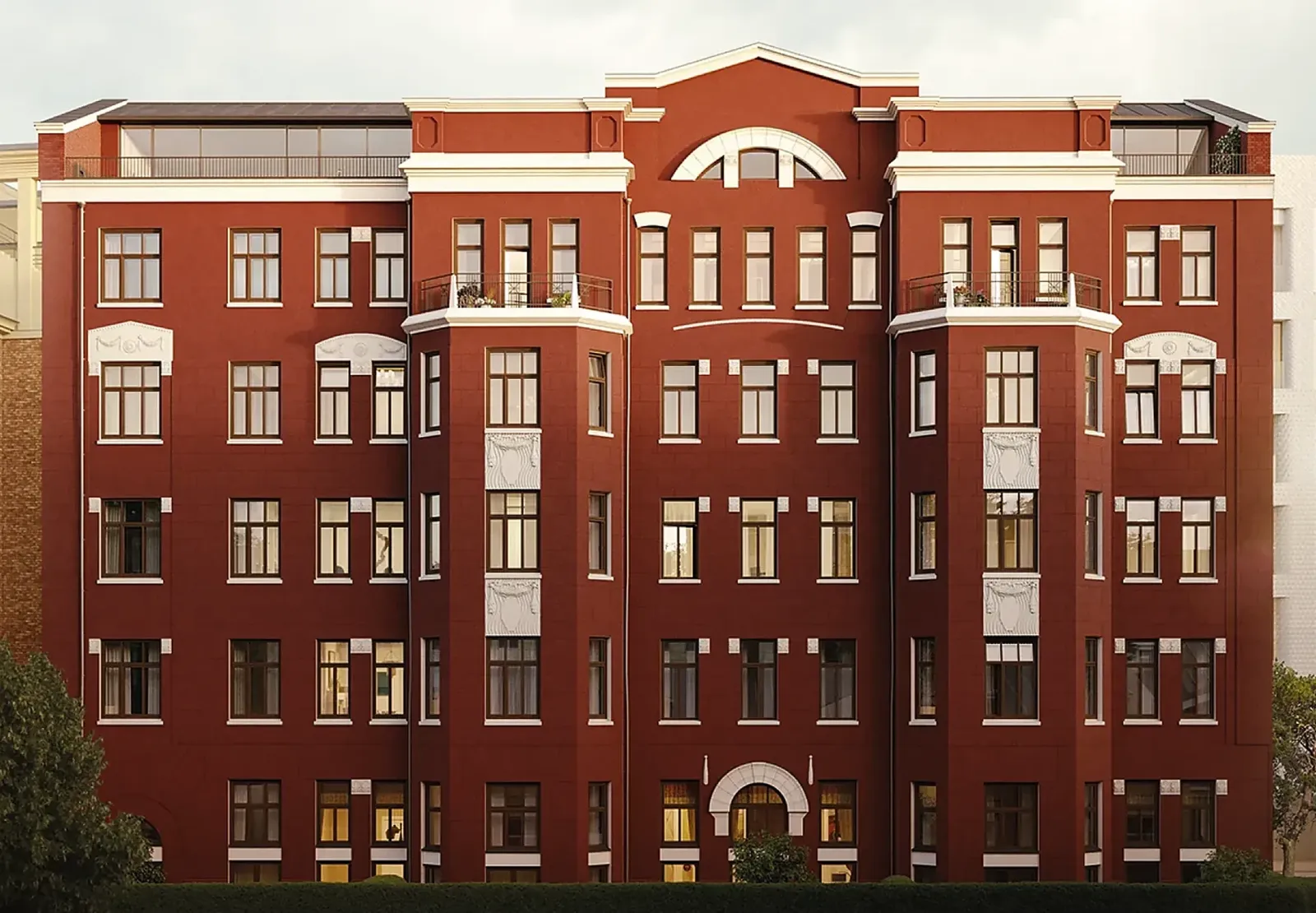 Исторический красный фасад клубного дома «Стендаль», рендер проекта
